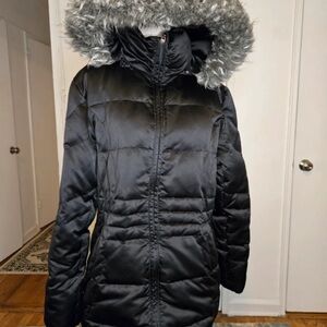St. John's Bay Black Puffer Jacket with Faux Fur Hood